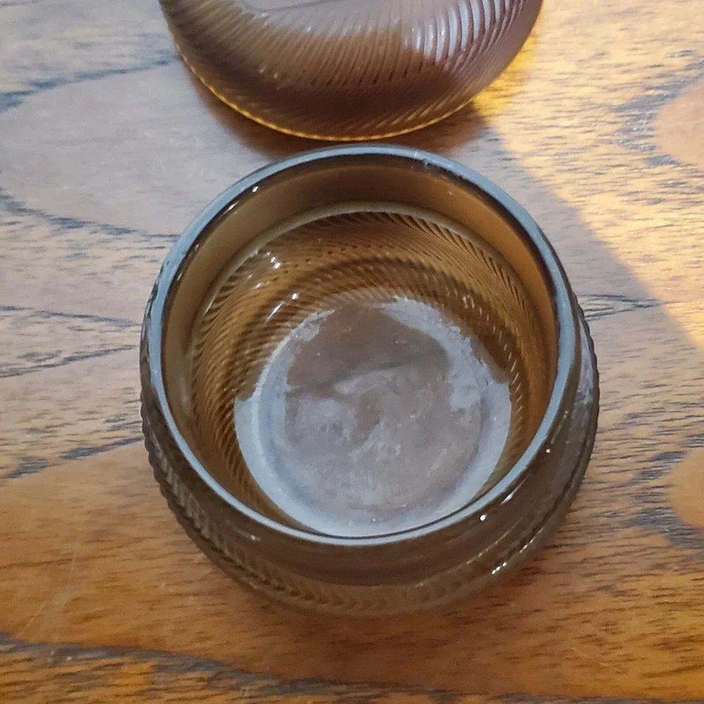 Orange/brown Glass Powder‎ cosmetic Box /Trinket Box w/Lid Vanity